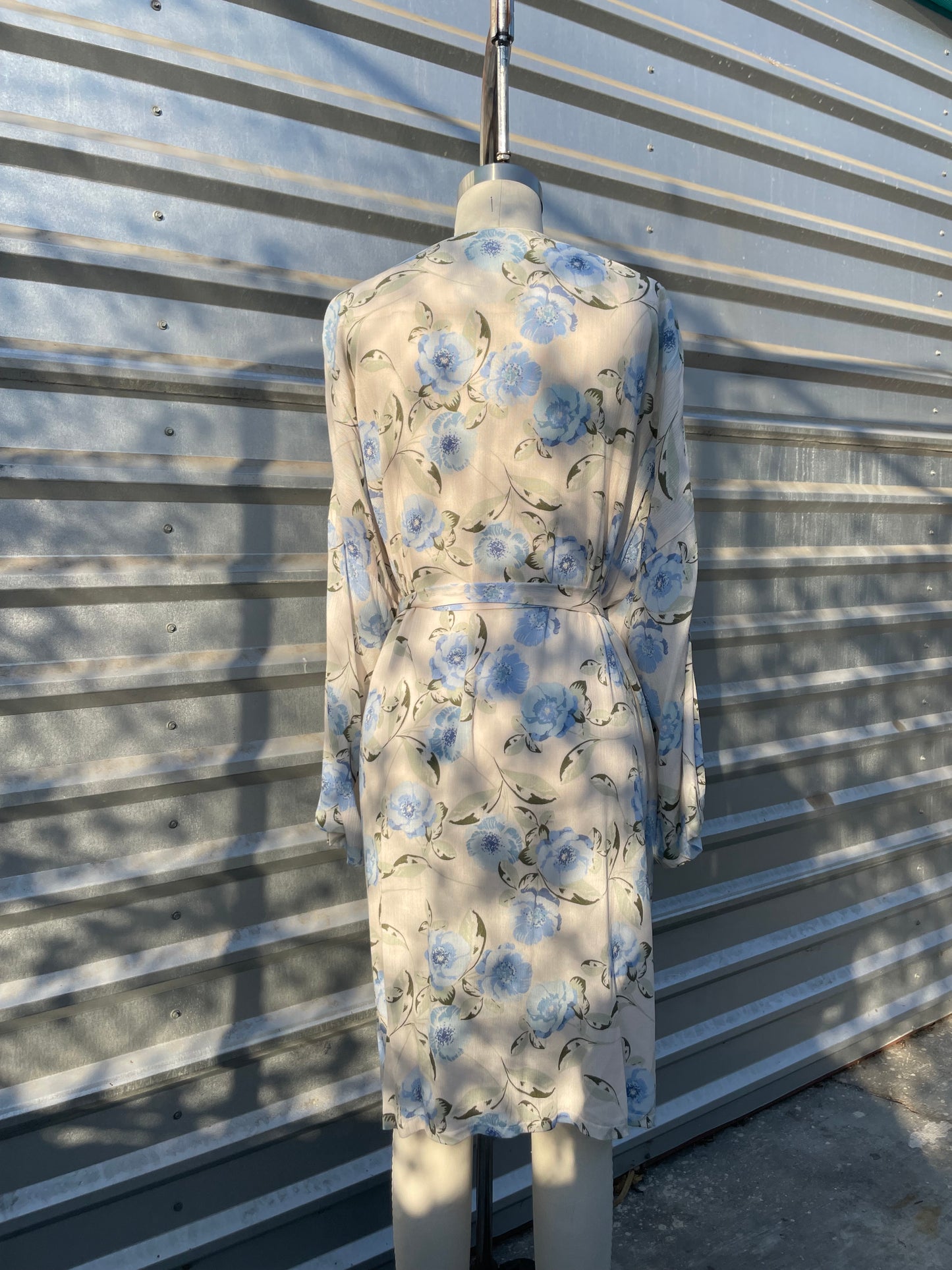 Ivory Blue Floral Knee Length robe OS PLUS (fits 1X-3X)