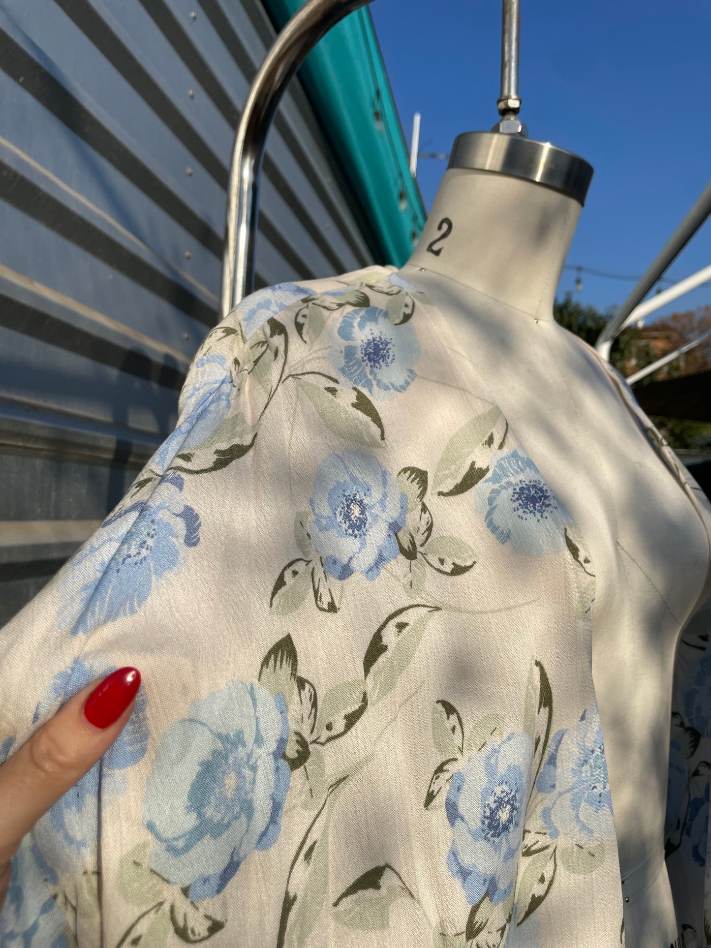 Ivory Blue Floral Knee Length robe OS PLUS (fits 1X-3X)