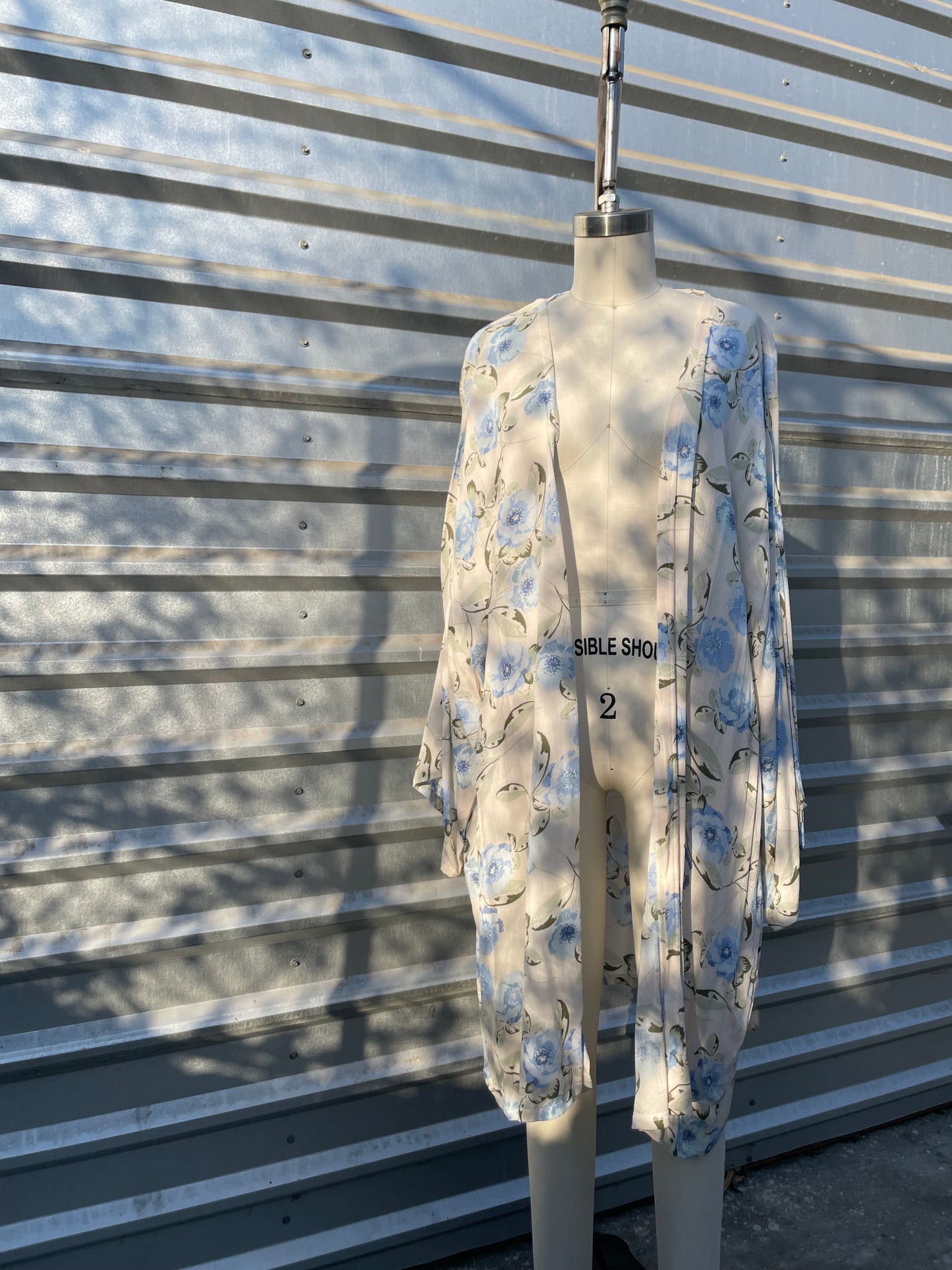 Ivory Blue Floral Knee Length robe OS PLUS (fits 1X-3X)