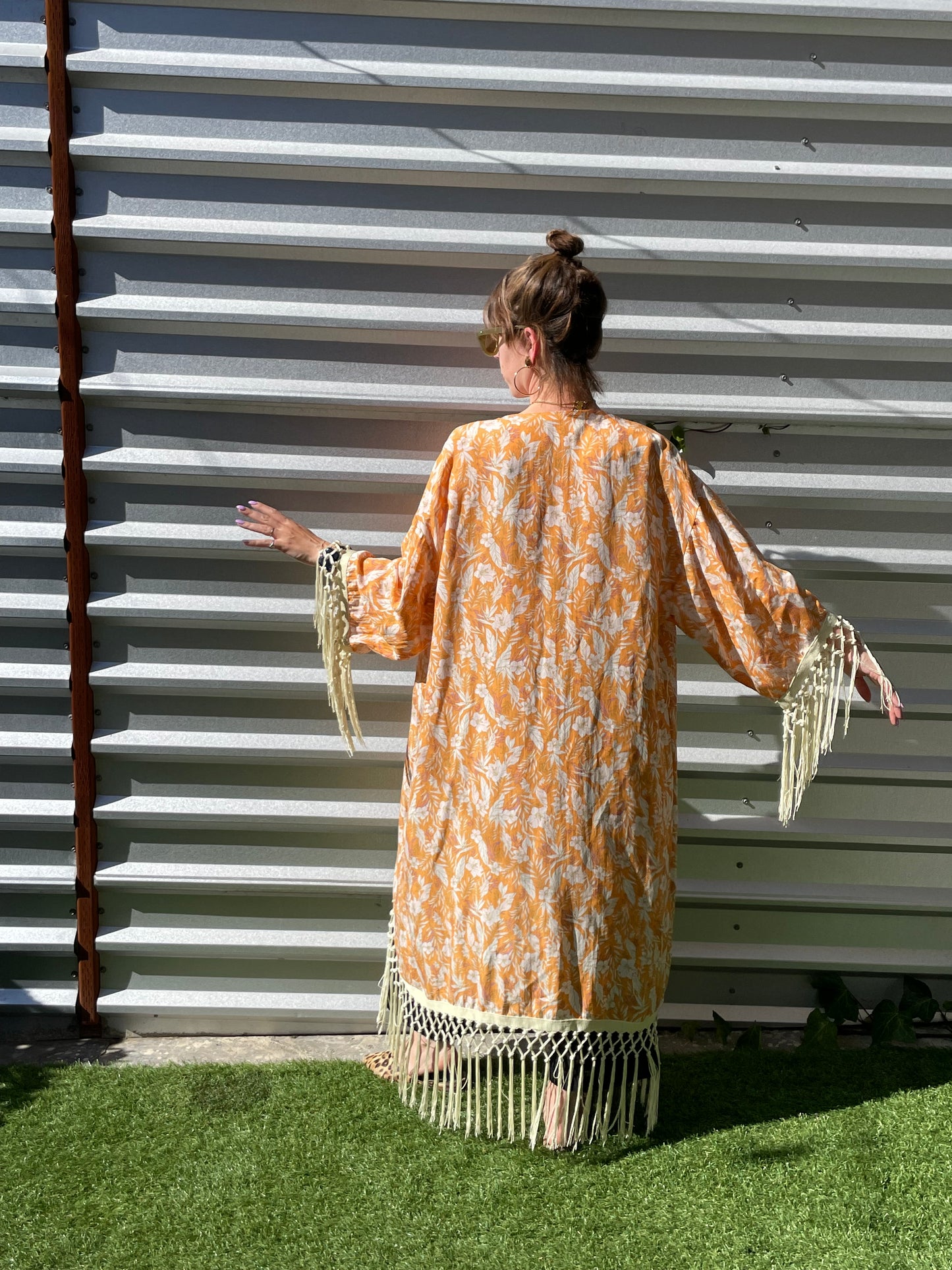 Tangerine Orange White Hibiscus Tropical Floral Vintage Inspired Print Heron Robe Made to Order: "Tangerine Dream"