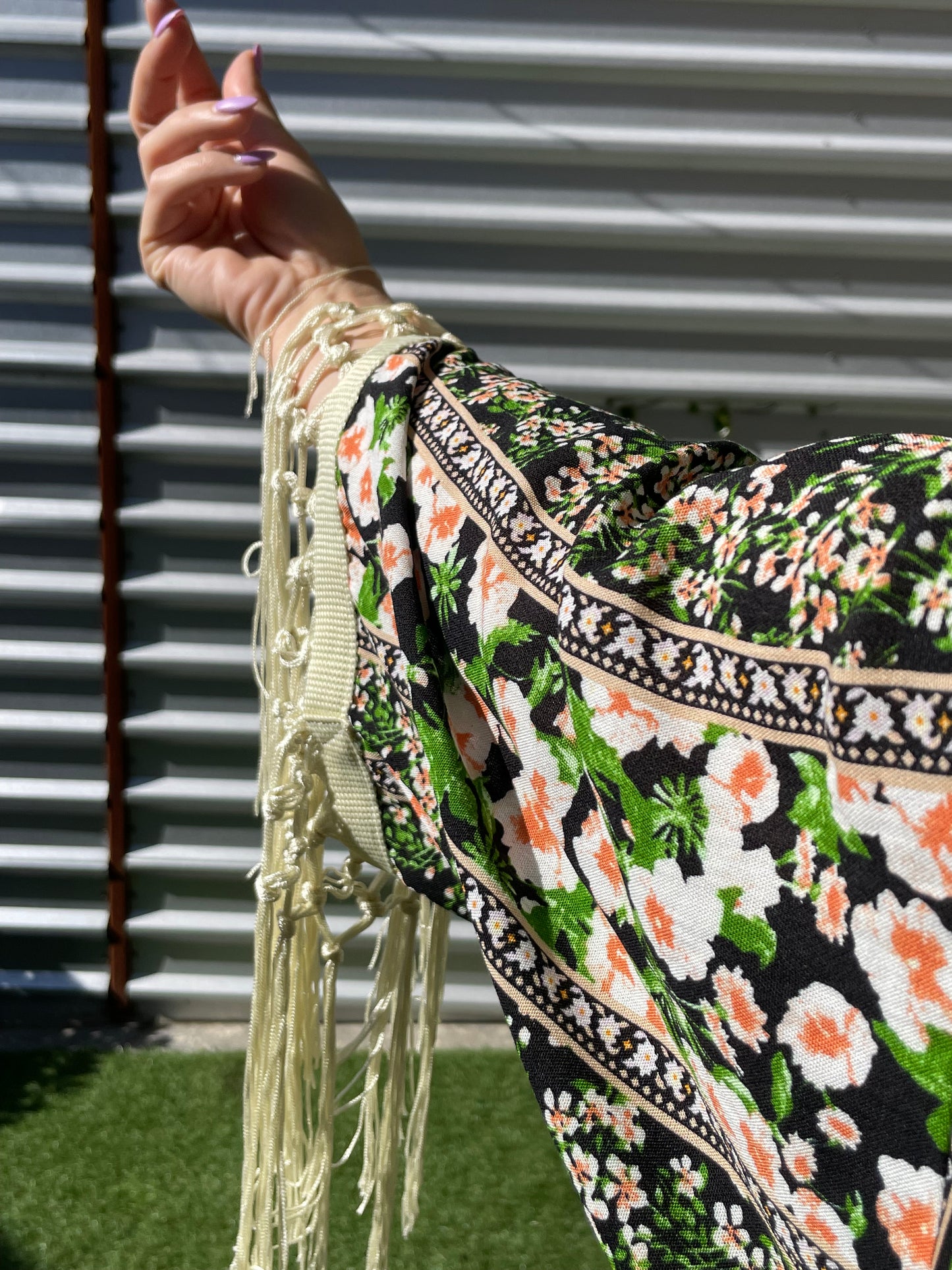 "Lake Garden" Black White Stripe Boho Floral Vintage Inspired Print Heron Robe Made to Order: