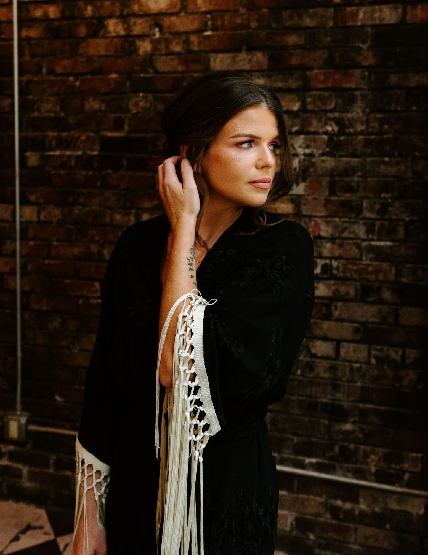 Vintage Noir 'Heron' Embroidered Robe Limited Edition MADE TO ORDER