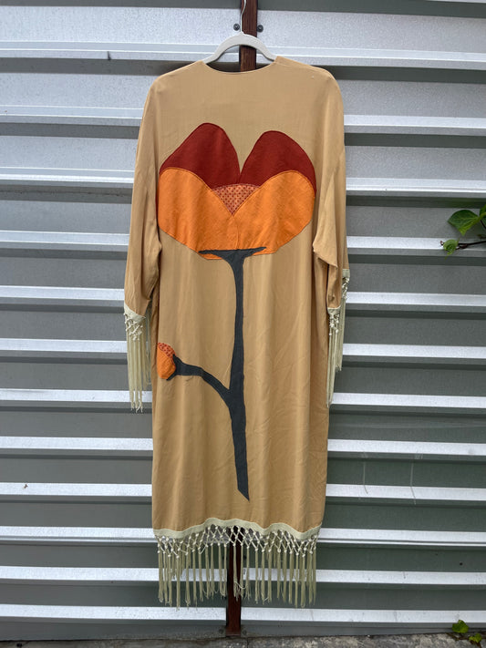 “ California Poppy” Upcycled Patchwork Yellow Robe OOAK