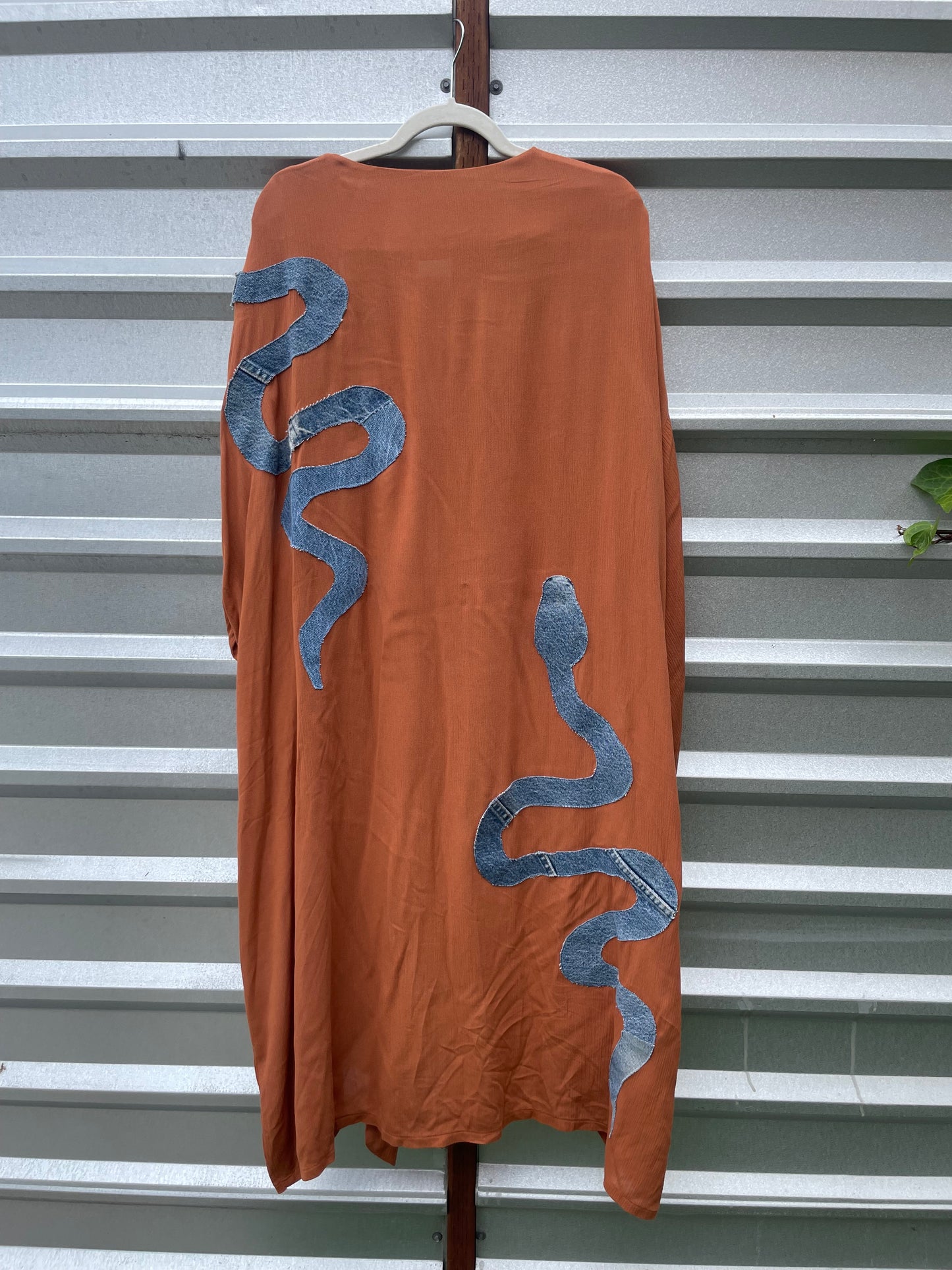 “Desert Snake” Orange Denim Upcycled Long Robe OOAK