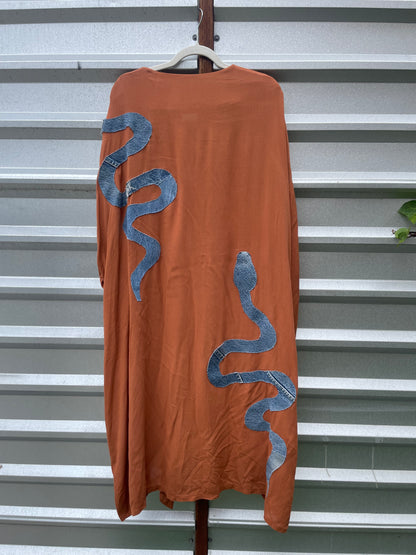“Desert Snake” Orange Denim Upcycled Long Robe OOAK