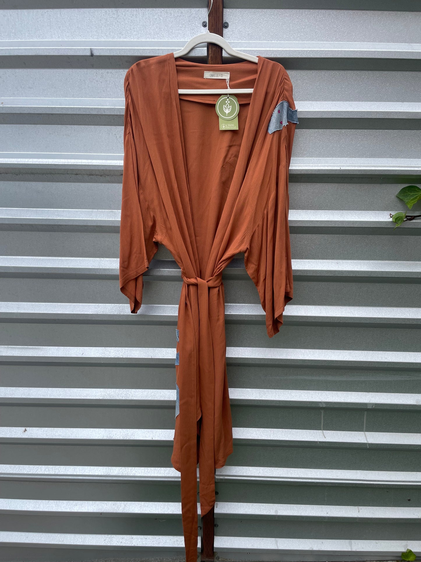 “Desert Snake” Orange Denim Upcycled Long Robe OOAK