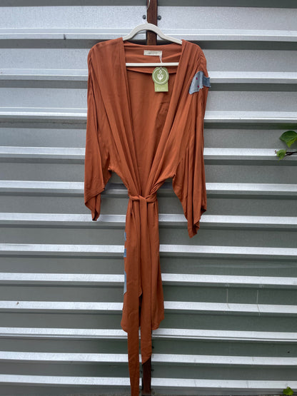 “Desert Snake” Orange Denim Upcycled Long Robe OOAK