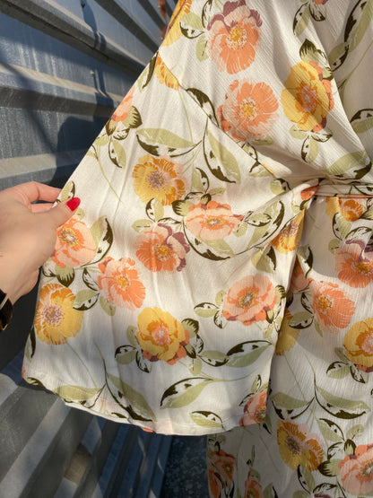 Ivory Peach Floral Knee Length robe OS PLUS (fits 1X-3X)