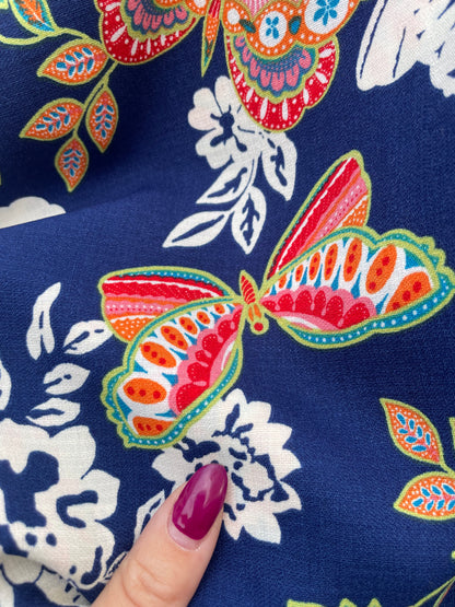 Navy Blue Orange Green Multi Butterfly Vintage Inspired Print  Heron Robe Made to Order: "Summer of 69' "