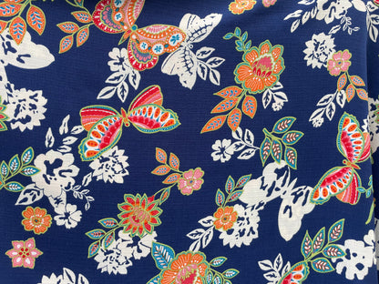 Navy Blue Orange Green Multi Butterfly Vintage Inspired Print  Heron Robe Made to Order: "Summer of 69' "