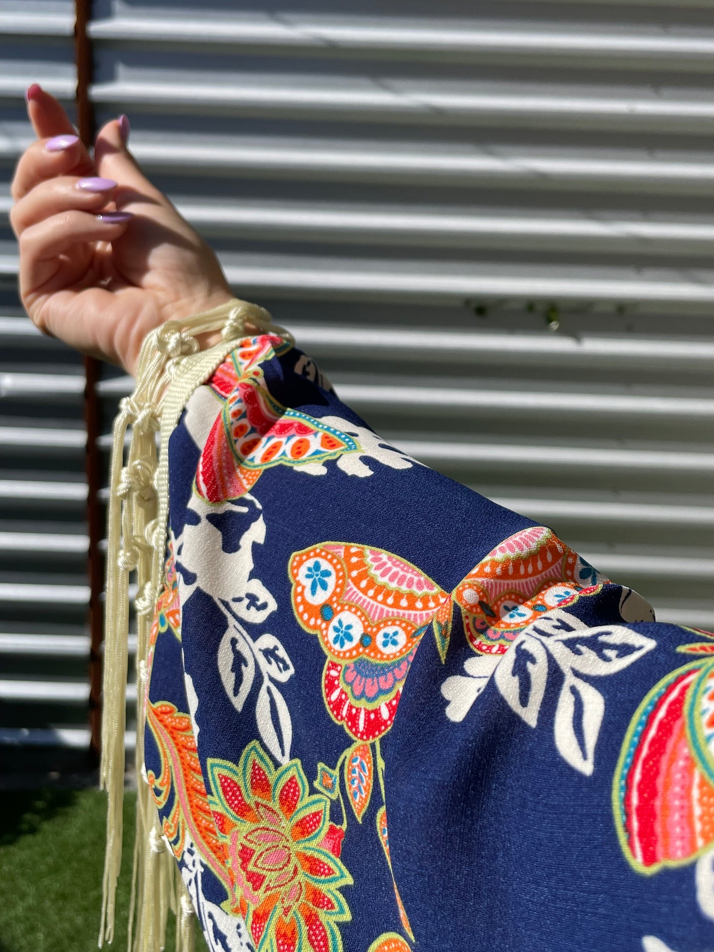 Navy Blue Orange Green Multi Butterfly Vintage Inspired Print  Heron Robe Made to Order: "Summer of 69' "