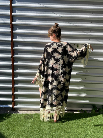 Black Sage Palm Vintage Inspired Print  Heron Robe Made to Order: "Palm Springs at Midnight"