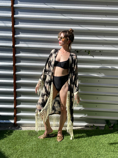 Black Sage Palm Vintage Inspired Print  Heron Robe Made to Order: "Palm Springs at Midnight"