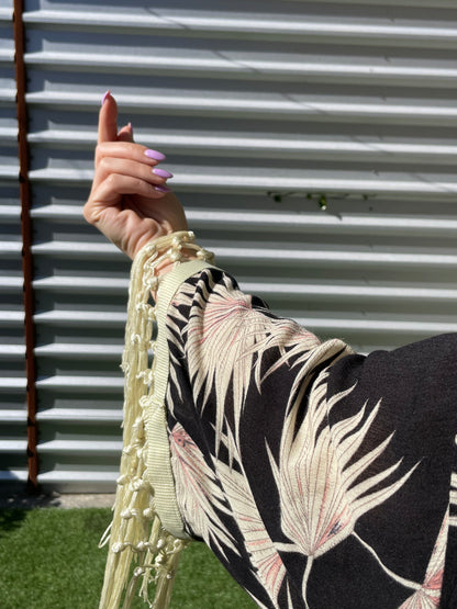 Black Sage Palm Vintage Inspired Print  Heron Robe Made to Order: "Palm Springs at Midnight"