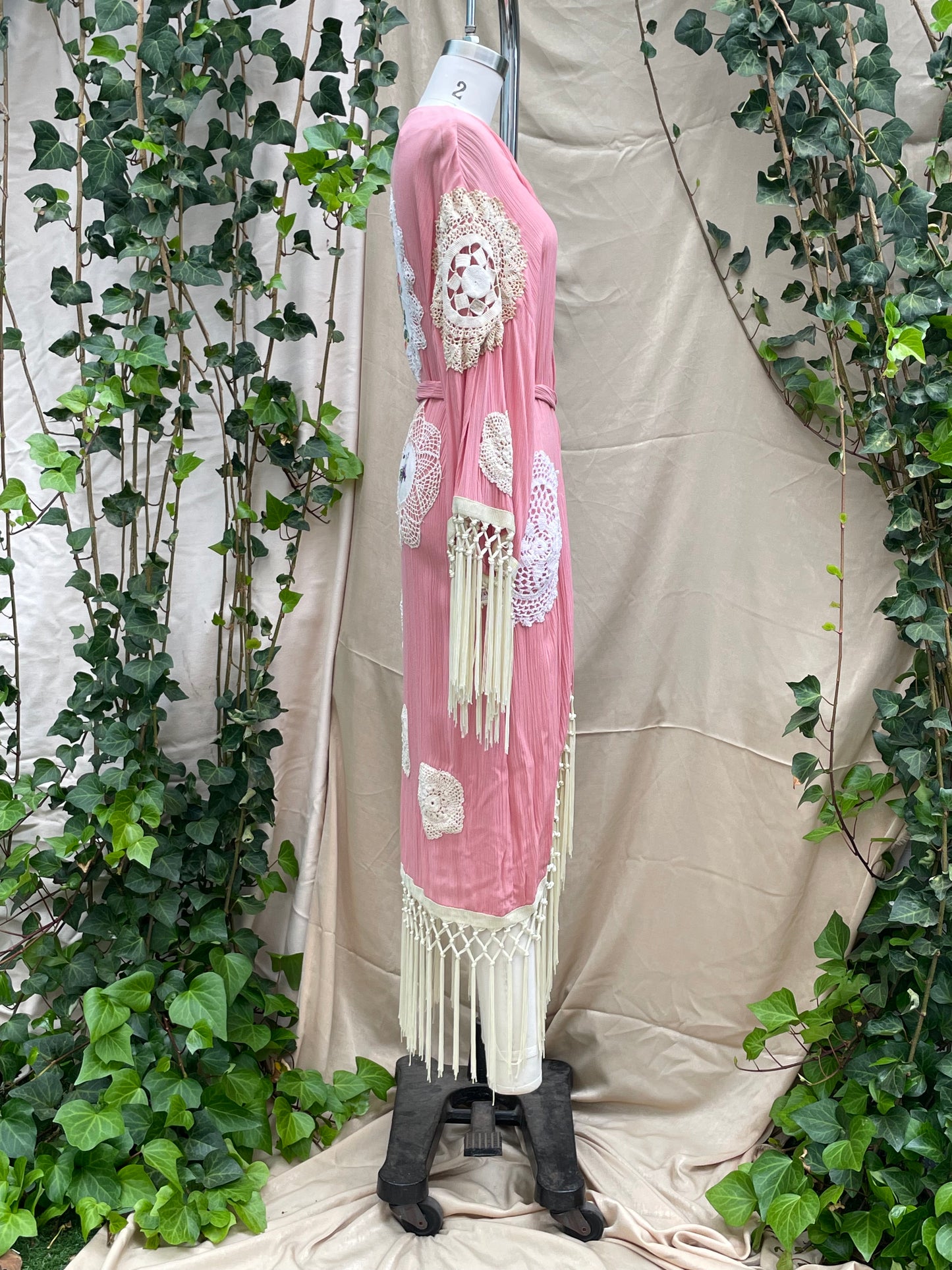 "Oma to Oma" Pink OOAK Robe Upcycled Lacy Danity Doillies  OS(fits S-XL)