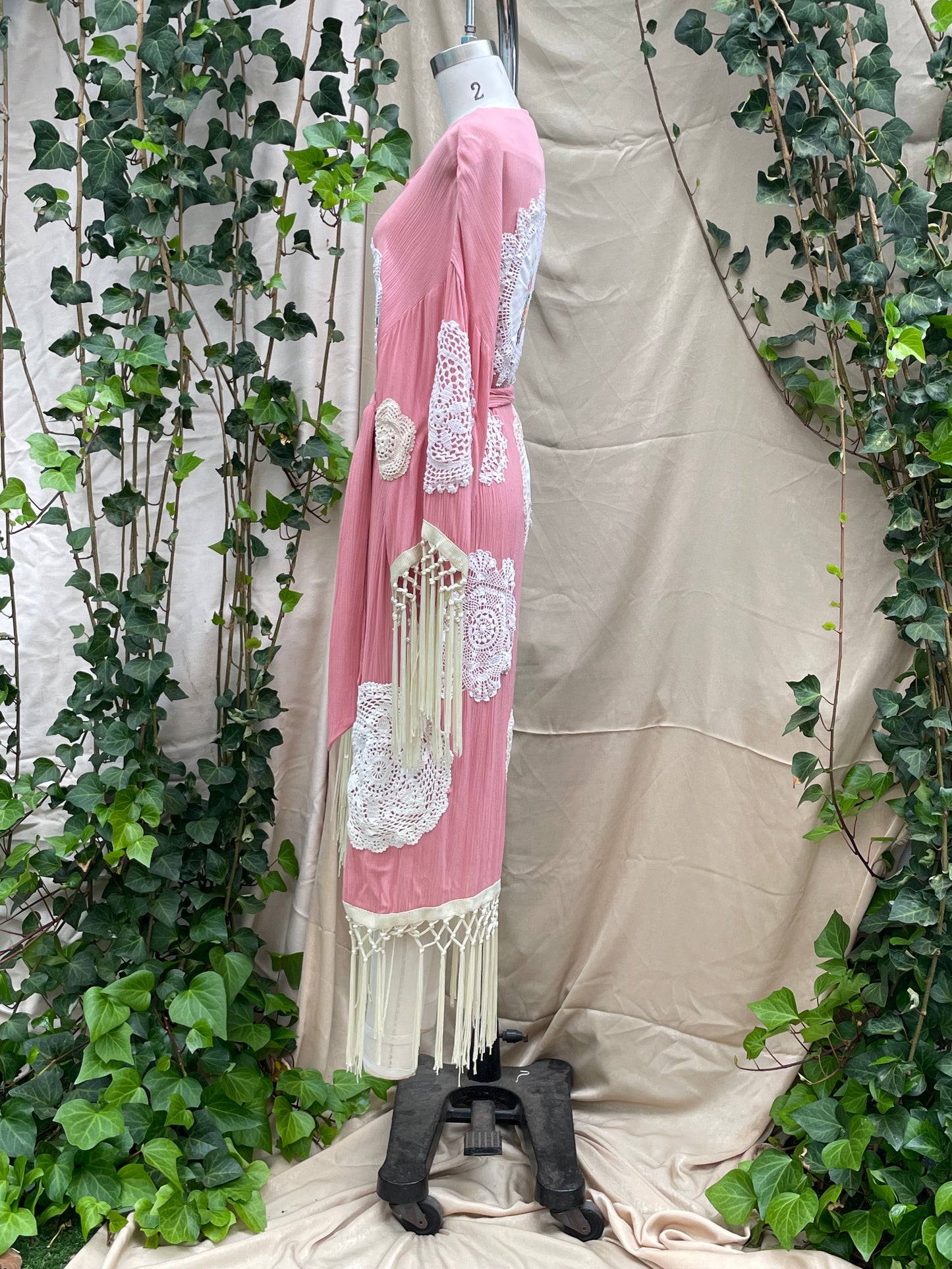 "Oma to Oma" Pink OOAK Robe Upcycled Lacy Danity Doillies  OS(fits S-XL)