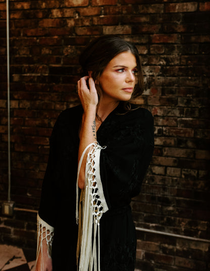 Vintage Noir 'Heron' Embroidered Robe Limited Edition MADE TO ORDER