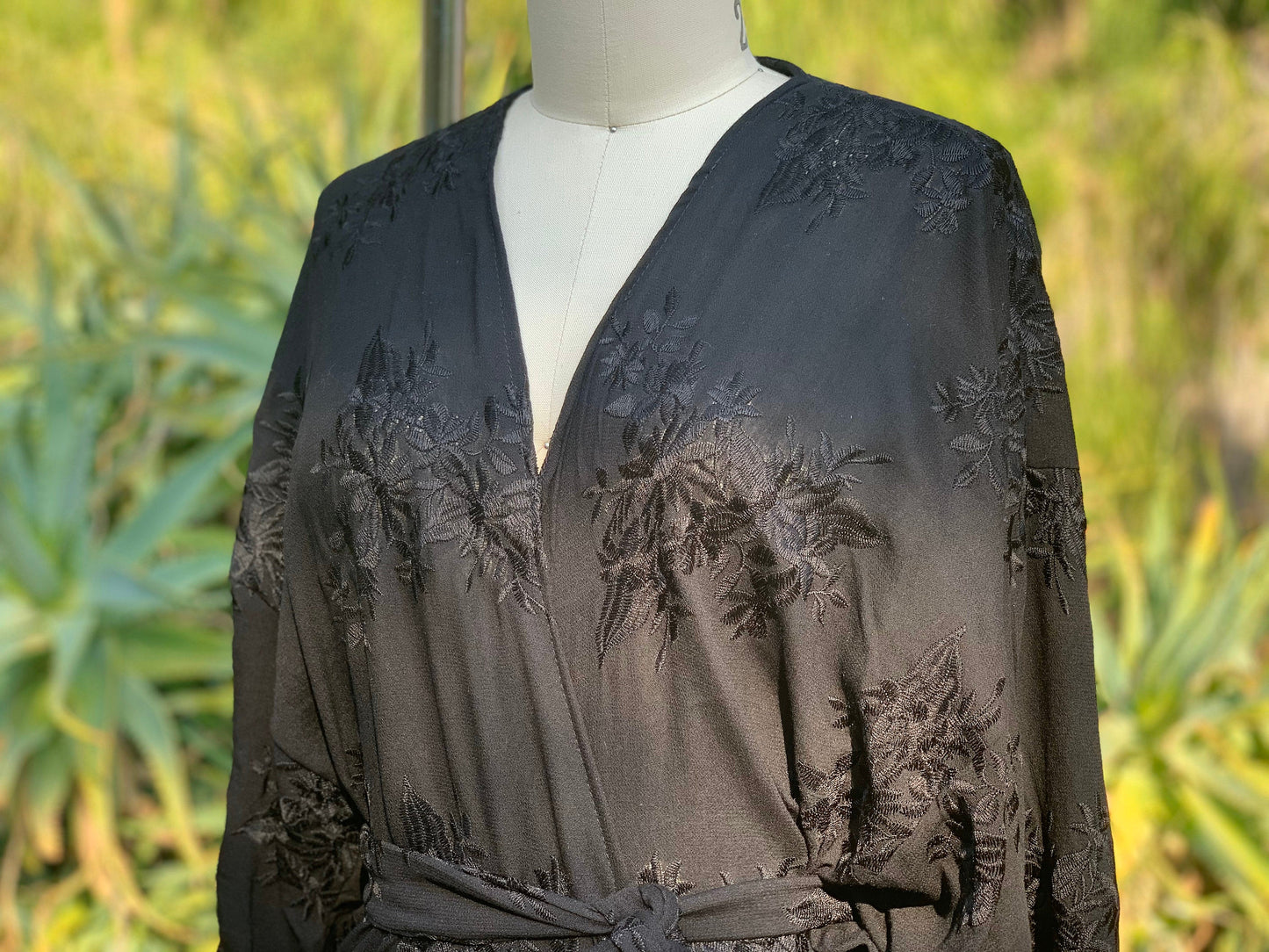 Vintage Noir 'Heron' Embroidered Robe Limited Edition MADE TO ORDER